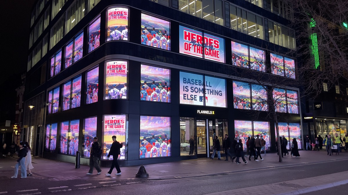 Heroes of the Game campaign on a storefront window display