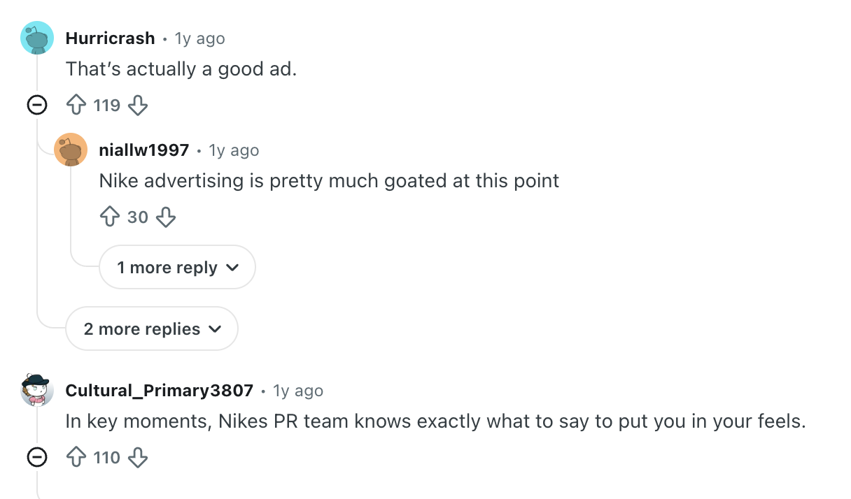 Reddit comments reacting to the ad