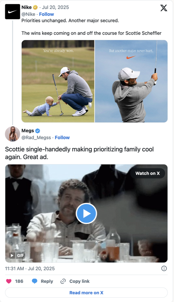Twitter reaction post quoting the Nike ad